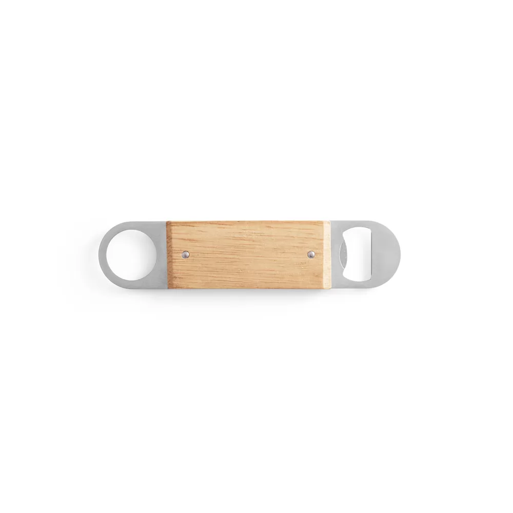 Abridor de garrafas duplo em aço inox com corpo em bambu Personalizado Abridor de garrafas duplo em aço inox com corpo em bambu Personalizado