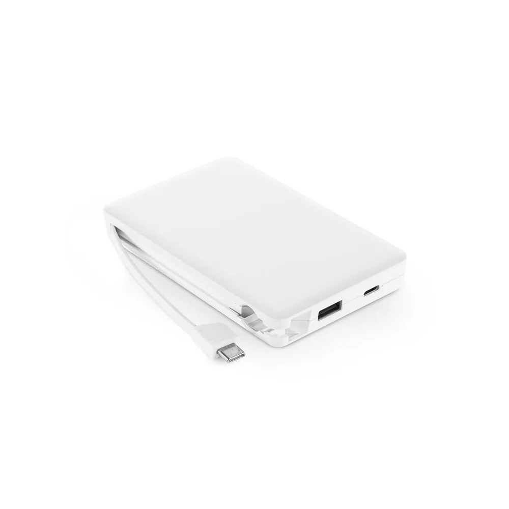 Bateria Portátil em ABS Reciclado 10000 mAh com Cabo Personalizada