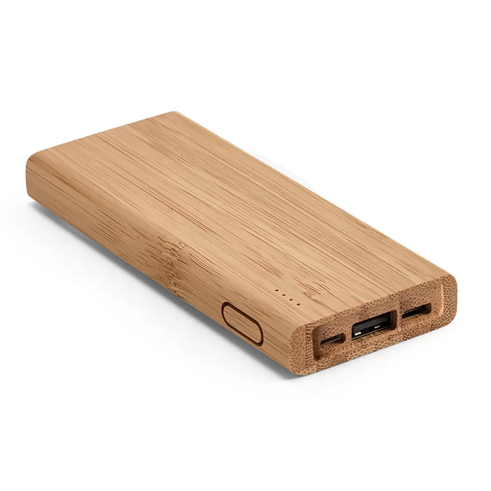 Bateria portátil em bambu com bateria de lítio 5.000 mAh Personalizada Bateria portátil em bambu com bateria de lítio 5.000 mAh Personalizada