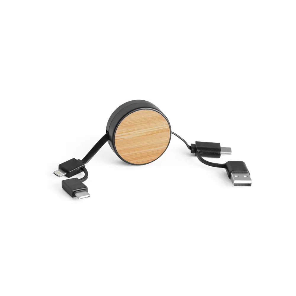 Cabo retrátil 5 em 1 em ABS e bambu Personalizado Cabo retrátil 5 em 1 em ABS e bambu Personalizado