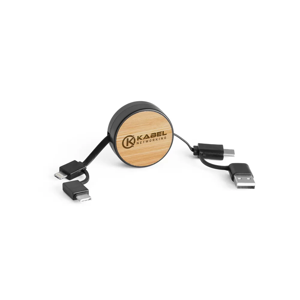 Cabo retrátil 5 em 1 em ABS e bambu Personalizado Cabo retrátil 5 em 1 em ABS e bambu Personalizado