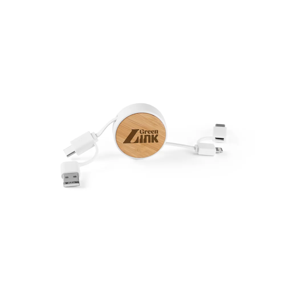 Cabo retrátil 5 em 1 em ABS e bambu Personalizado Cabo retrátil 5 em 1 em ABS e bambu Personalizado