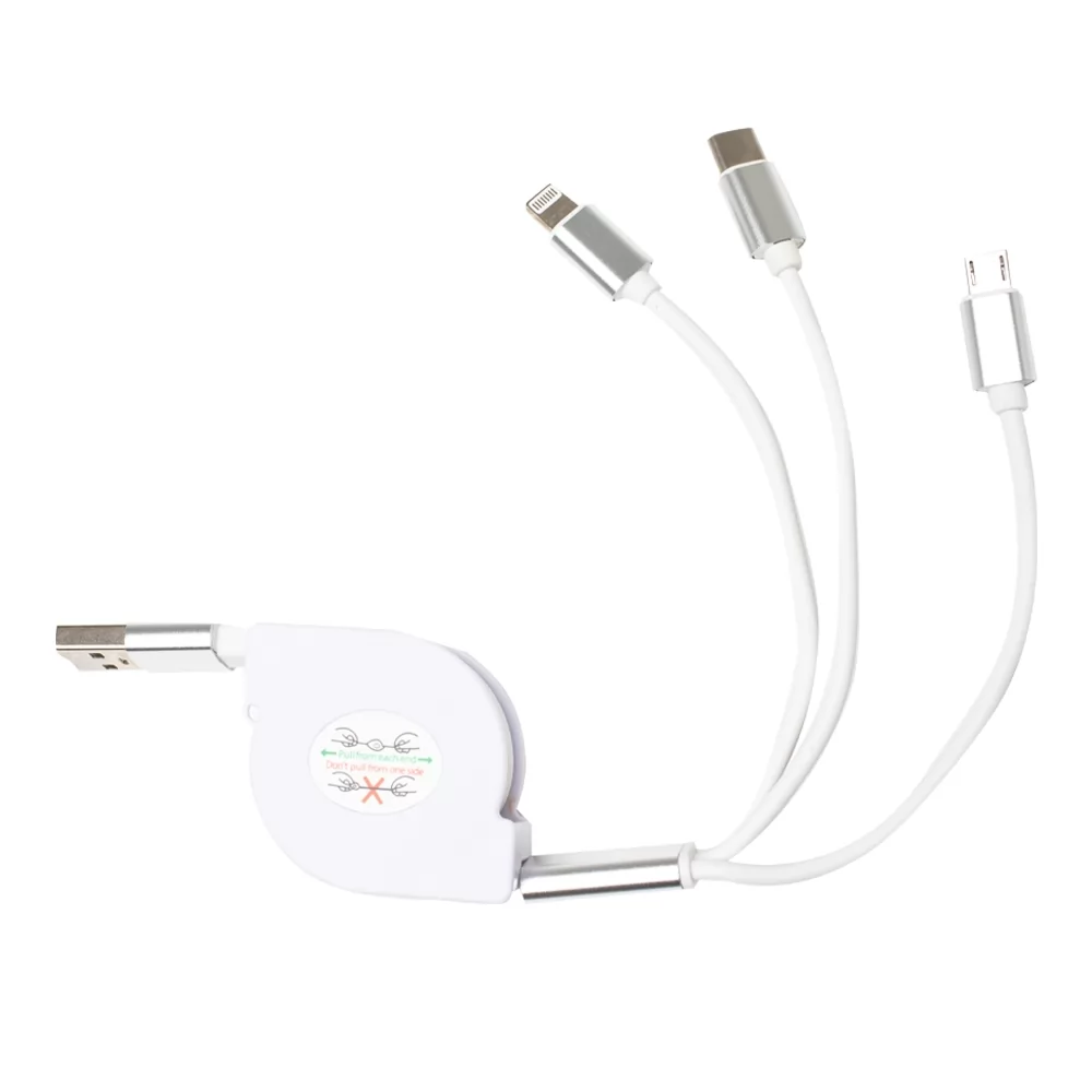 Cabo USB Retrátil 3 em 1 Personalizado Cabo USB Retrátil 3 em 1 Personalizado