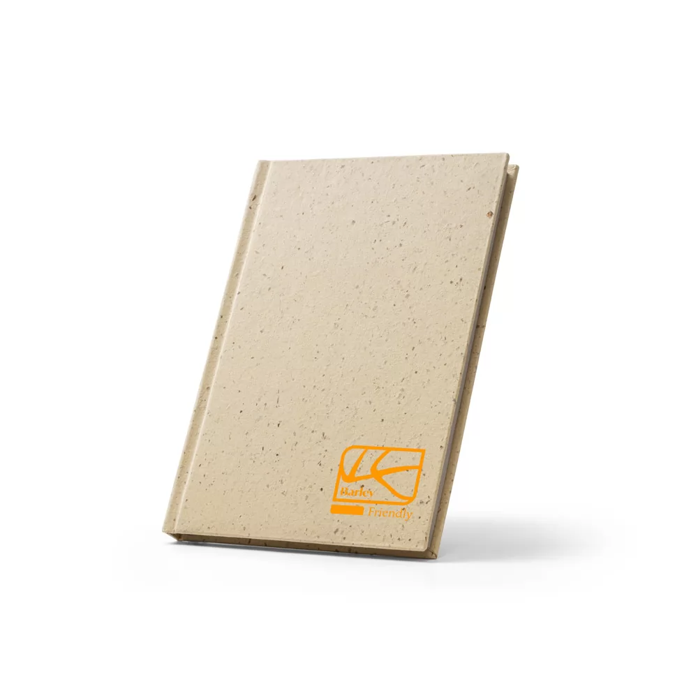 Caderneta A5 com resíduos da cevada (25%) e trapos de algodão reciclado (75%) Personalizada Caderneta A5 com resíduos da cevada (25%) e trapos de algodão reciclado (75%) Personalizada