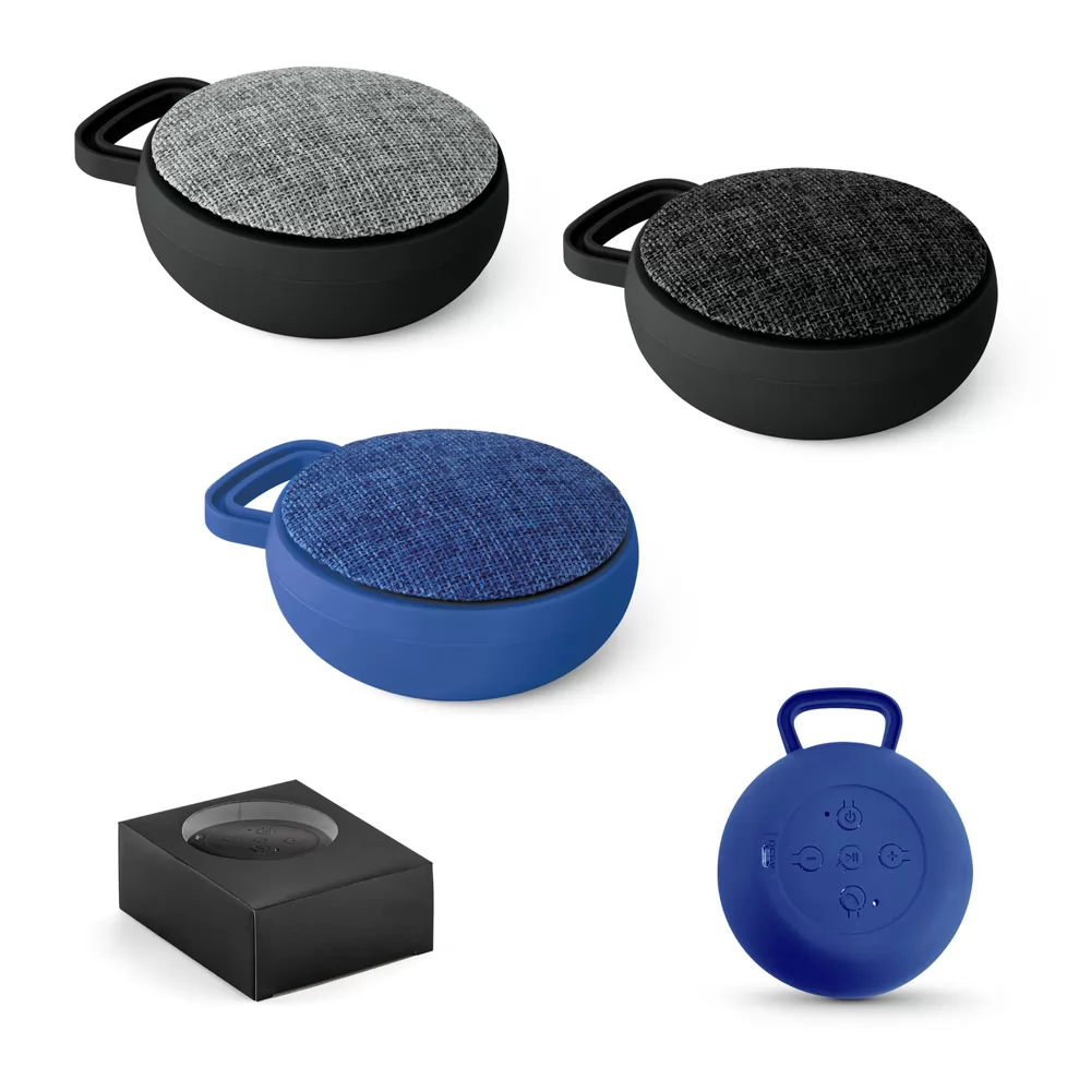 Caixa de som com microfone em ABS e tecido em poliéster Personalizada Caixa de som com microfone em ABS e tecido em poliéster Personalizada