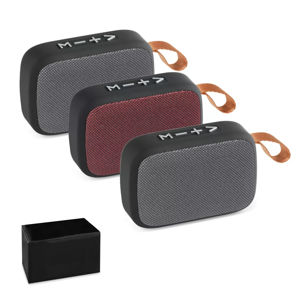 Caixa de som com microfone em ABS e tecido em poliéster Personalizada Caixa de som com microfone em ABS e tecido em poliéster Personalizada