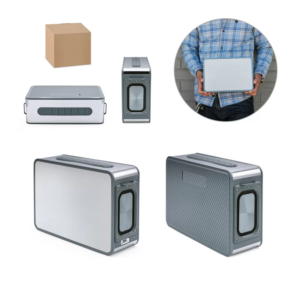 Caixa de som em ABS 100% reciclado com microfone Personalizada Caixa de som em ABS 100% reciclado com microfone Personalizada