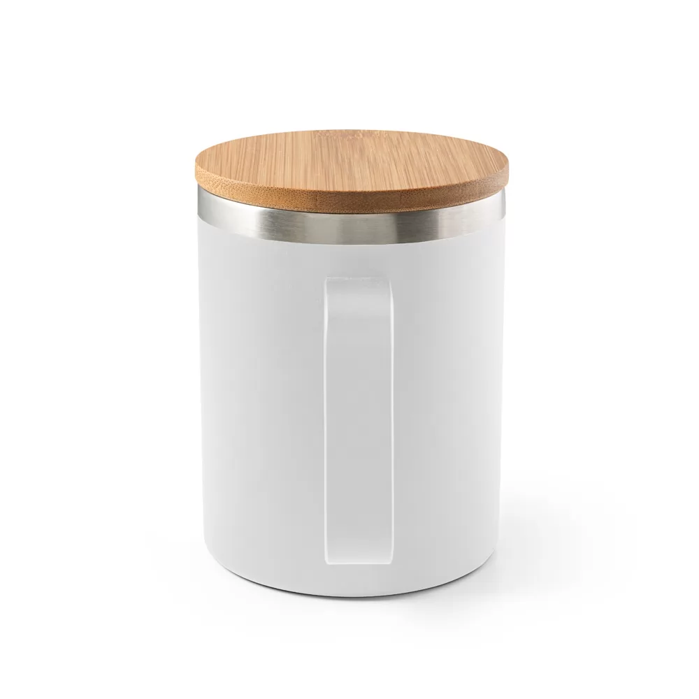 Caneca em aço inox (90% reciclado) com tampa em bambu 420 mL Personalizada Caneca em aço inox (90% reciclado) com tampa em bambu 420 mL Personalizada