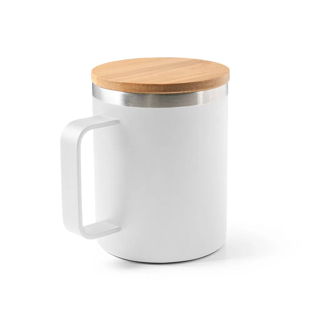 Caneca em aço inox (90% reciclado) com tampa em bambu 420 mL Personalizada Caneca em aço inox (90% reciclado) com tampa em bambu 420 mL Personalizada