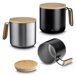 Caneca Térmica com Tampa de Bambu 330ml Personalizada