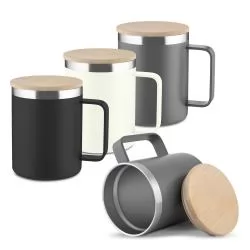 Caneca Térmica com Tampa de Bambu 400 ml Personalizada Caneca Térmica com Tampa de Bambu 400 ml Personalizada