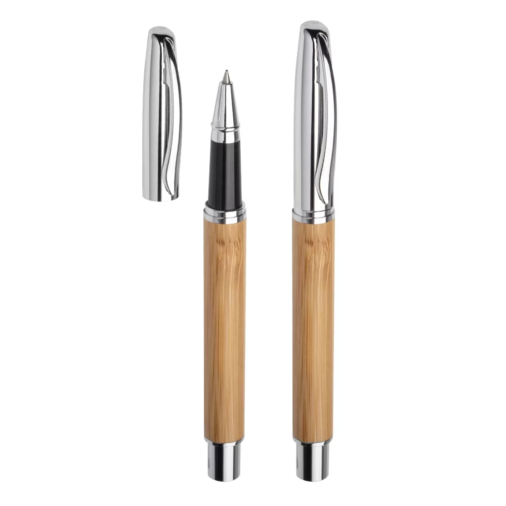 Caneta Metálica com Corpo em Bambu Personalizada Caneta Metálica com Corpo em Bambu Personalizada
