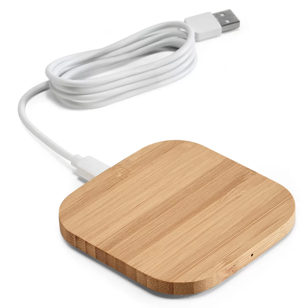 Carregador wireless em bambu 15W Personalizado Carregador wireless em bambu 15W Personalizado