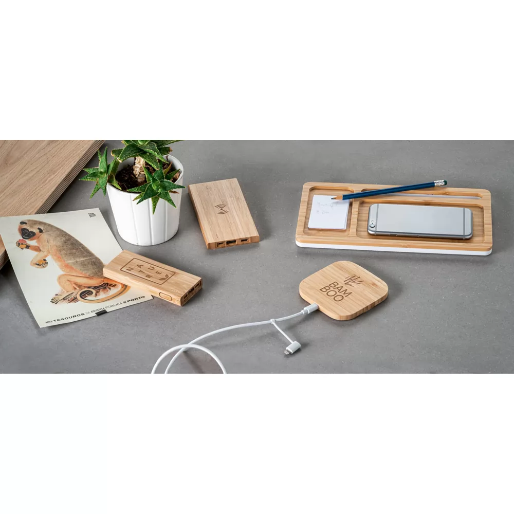 Carregador wireless em bambu 15W Personalizado Carregador wireless em bambu 15W Personalizado