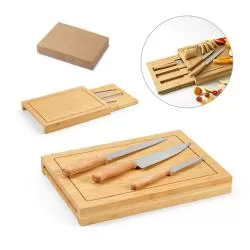 Conjunto de tábuas em bambu com 3 facas Personalizado Conjunto de tábuas em bambu com 3 facas Personalizado