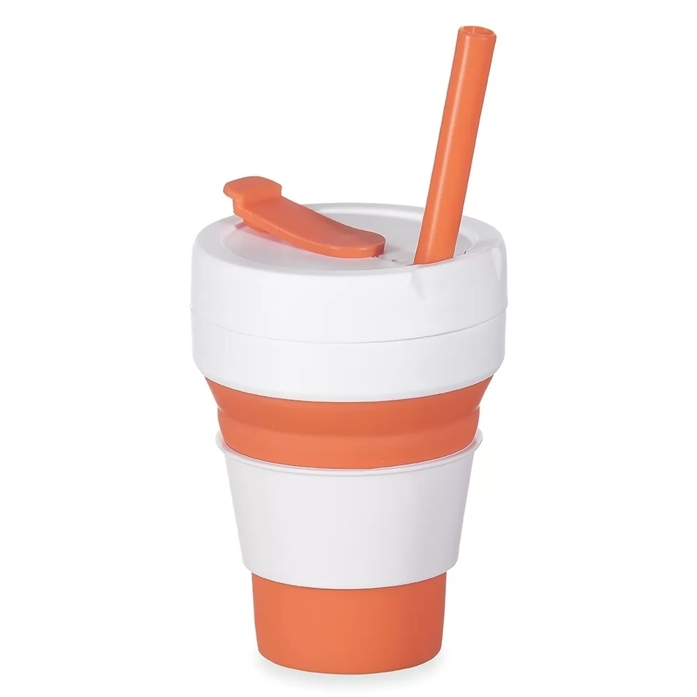 Copo de Silicone Retrátil com Canudo Personalizado Copo de Silicone Retrátil com Canudo Personalizado