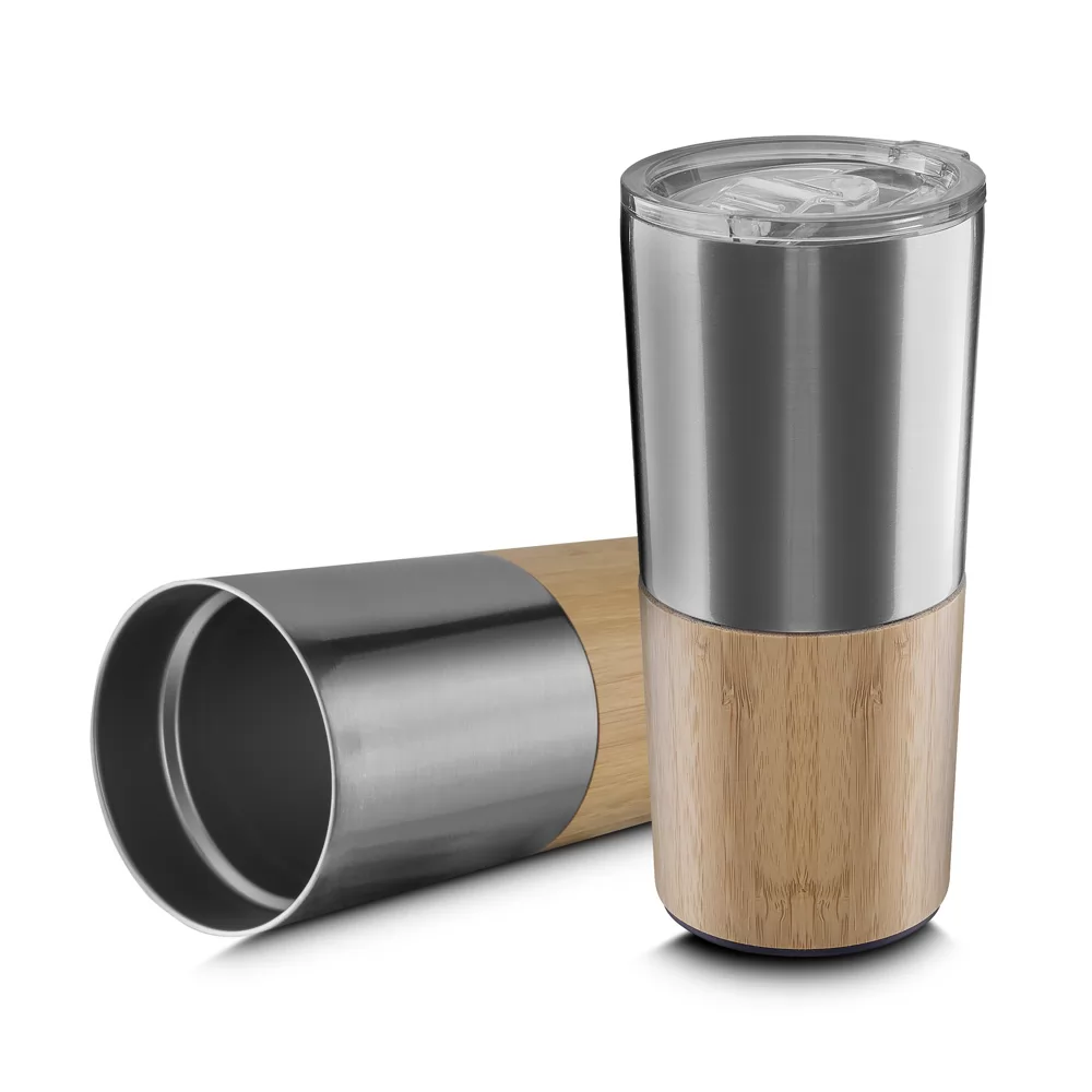 Copo em aço inox e base de bambu de 550ml Personalizado