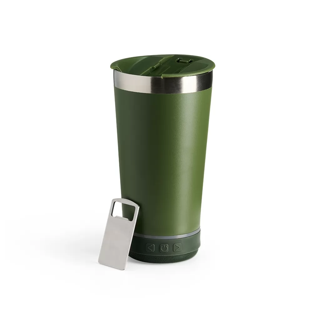 Copo térmico de inox com caixa de som e capacidade 400ml. Personalizado
