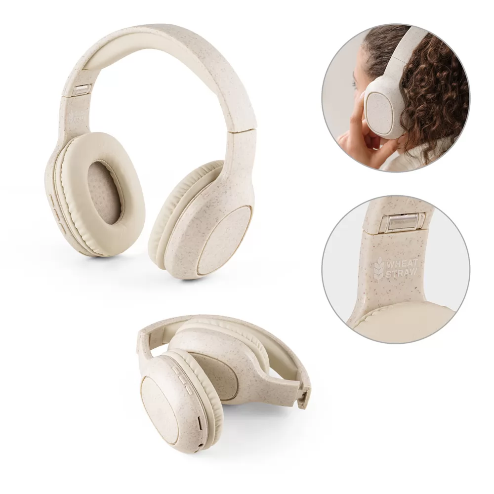 Fones de ouvido wireless dobráveis em fibra de palha de trigo e ABS Personalizados Fones de ouvido wireless dobráveis em fibra de palha de trigo e ABS Personalizados
