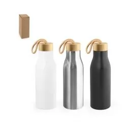 Garrafa de Aço Inox Reciclado com Tampa de Bambu 570 ml Personalizada Garrafa de Aço Inox Reciclado com Tampa de Bambu 570 ml Personalizada