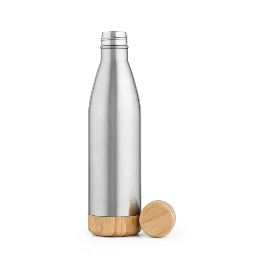 Garrafa em aço inox (90% reciclado) com tampa em bambu 800 mL Personalizada