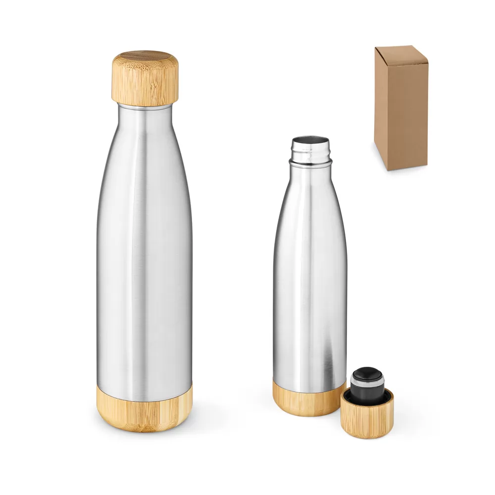 Garrafa em aço inox (90% reciclado) com tampa em bambu 800 mL Personalizada