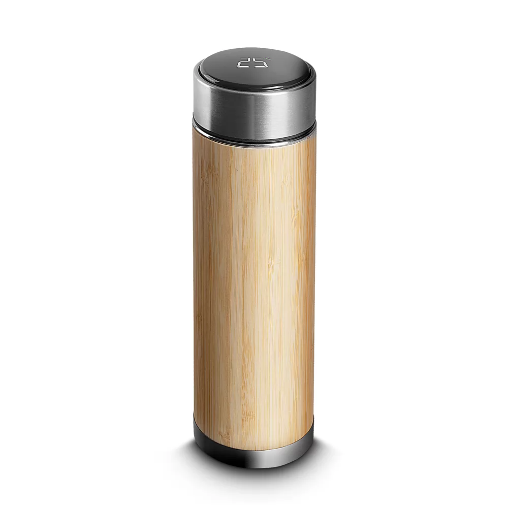 Garrafa Térmica em Bambu 300ml com LED Personalizada Garrafa Térmica em Bambu 300ml com LED Personalizada