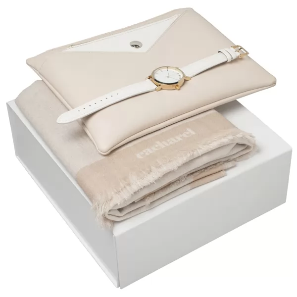 Kit cachecol, bolsa e relógio Premium Cacharel Personalizado Kit cachecol, bolsa e relógio Premium Cacharel Personalizado