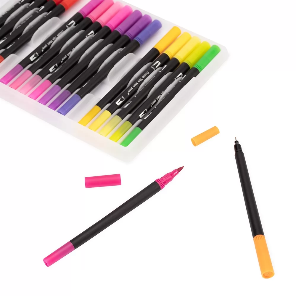 Kit Canetinhas Ponta Dupla 24 Cores Personalizado