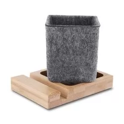 Porta Canetas e Celular de Feltro e Bambu Personalizada Porta Canetas e Celular de Feltro e Bambu Personalizada